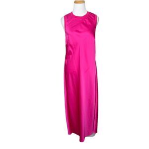 Scoop Crew Neck Satin Midi Tank Dress Classic Fit Bright Pink Size Medium 8-10